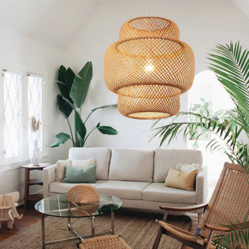 Hand Knitted Style Weaving Hanging Lamps 18/19/30cm Home Decor Lighting Fixtures Bamboo Pendant Lamp