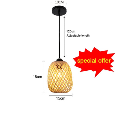 Hot Sale Bamboo Pendant Lamp Restaurant Bamboo Vine Lampshade Chandeliers Pendant Lights HandmadeNatural Rattan Wicker E27 LED