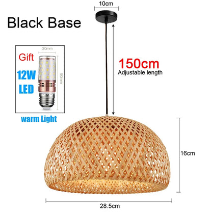 Hot Sale Bamboo Pendant Lamp Restaurant Bamboo Vine Lampshade Chandeliers Pendant Lights HandmadeNatural Rattan Wicker E27 LED