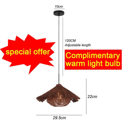 Hot Sale Bamboo Pendant Lamp Restaurant Bamboo Vine Lampshade Chandeliers Pendant Lights HandmadeNatural Rattan Wicker E27 LED