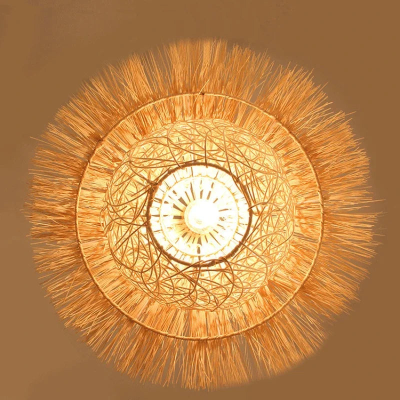 Hot Sale Bamboo Pendant Lamp Restaurant Bamboo Vine Lampshade Chandeliers Pendant Lights HandmadeNatural Rattan Wicker E27 LED