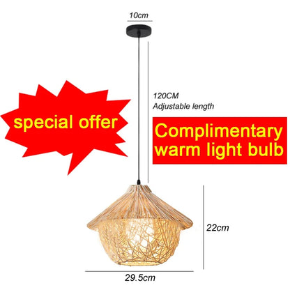 Hot Sale Bamboo Pendant Lamp Restaurant Bamboo Vine Lampshade Chandeliers Pendant Lights HandmadeNatural Rattan Wicker E27 LED