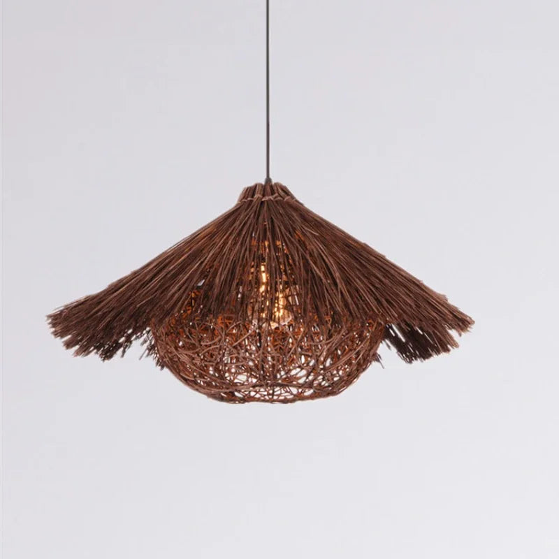Hot Sale Bamboo Pendant Lamp Restaurant Bamboo Vine Lampshade Chandeliers Pendant Lights HandmadeNatural Rattan Wicker E27 LED